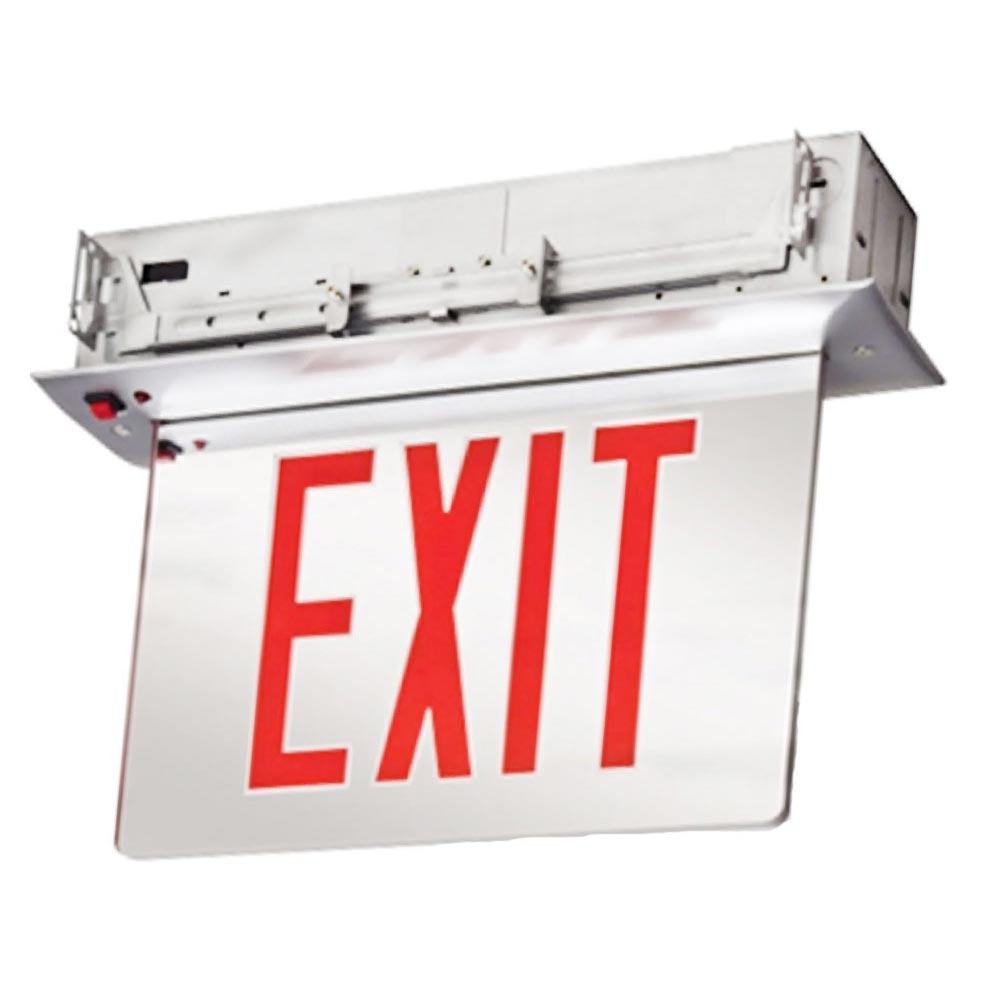 Edge-Lit LED Exit Sign Double Face with Red Letters, Mirror - Bees Lighting