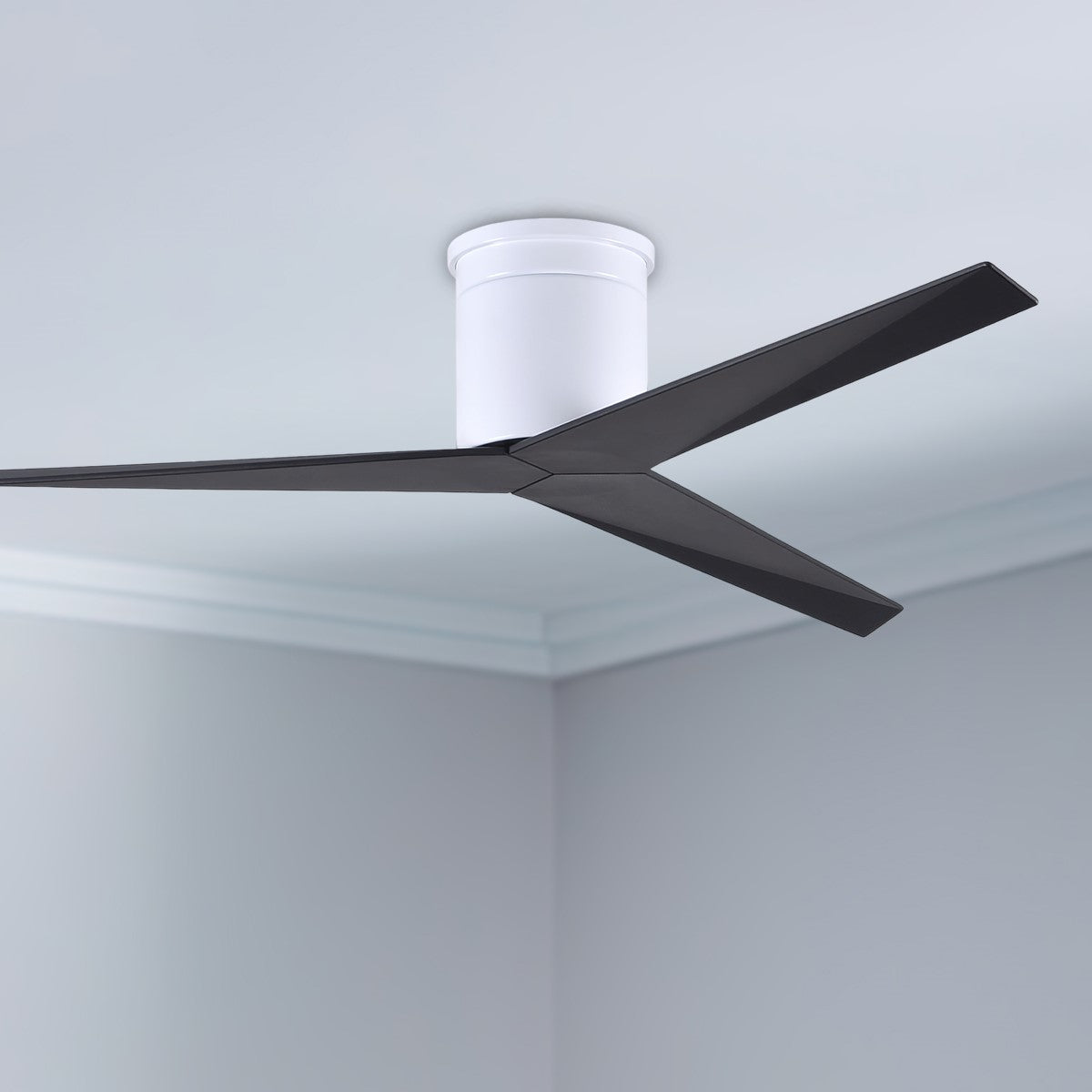 Eliza-H 56" Flush Mount Ceiling Fan with Remote Control, Gloss White with Matte Black Blades - Bees Lighting
