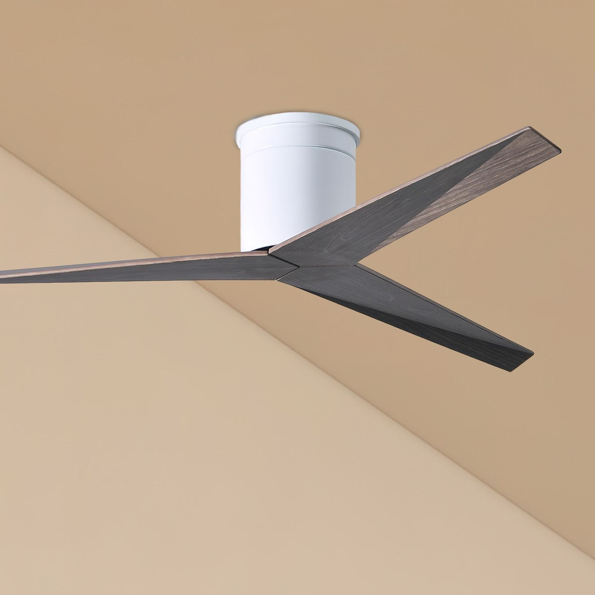 Eliza-H 56" Flush Mount Ceiling Fan with Remote Control, Gloss White with Old Oak Blades - Bees Lighting
