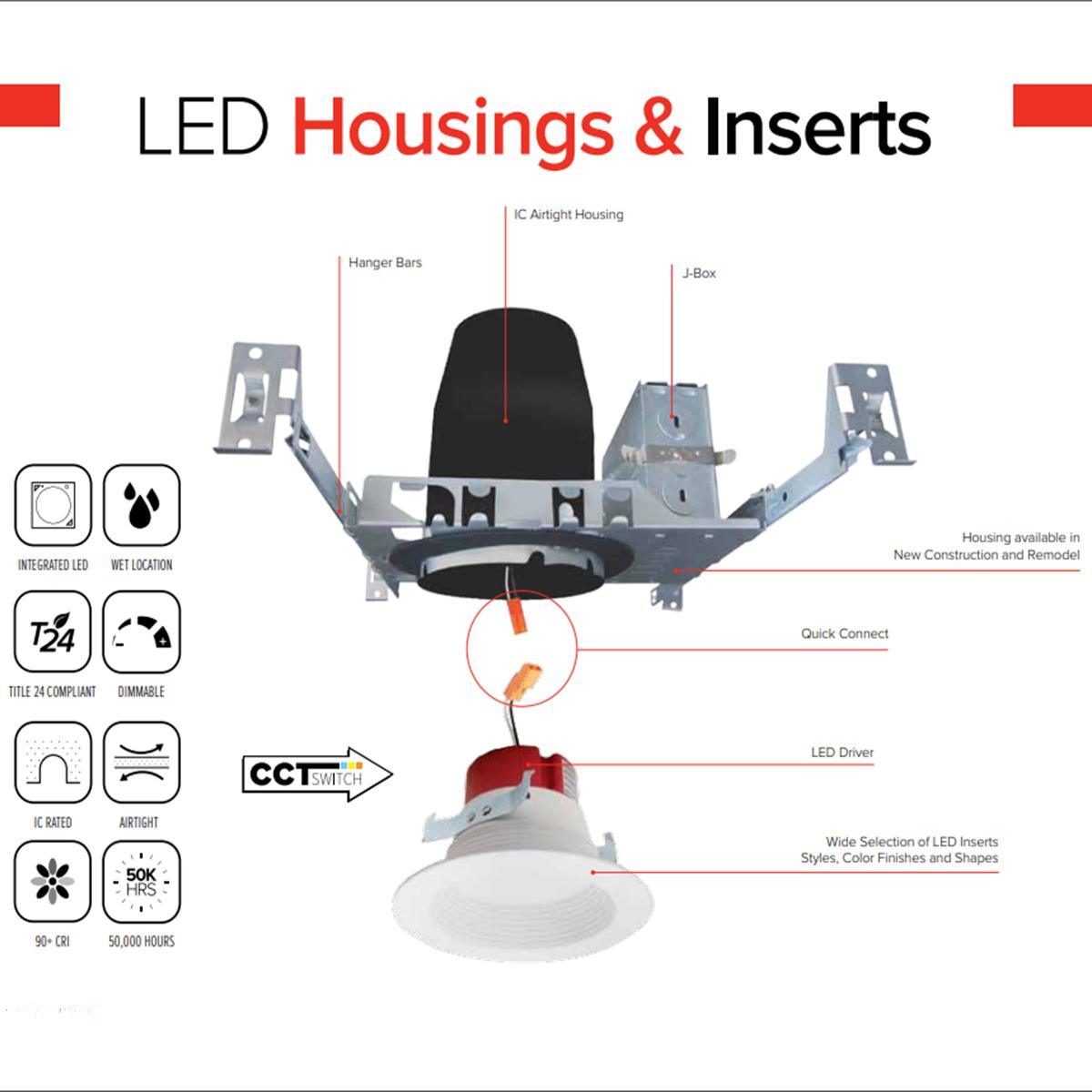 LED Shallow New Construction Housing, 6 in, IC Air-Tight, Quick Connect, 120V - Bees Lighting