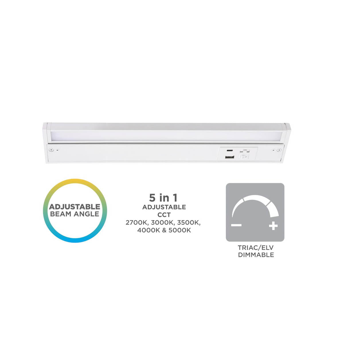 Elena 10-Inch Under Cabinet LED Light, Selectable CCT 2700K to 5000K, 120V, Black - Bees Lighting