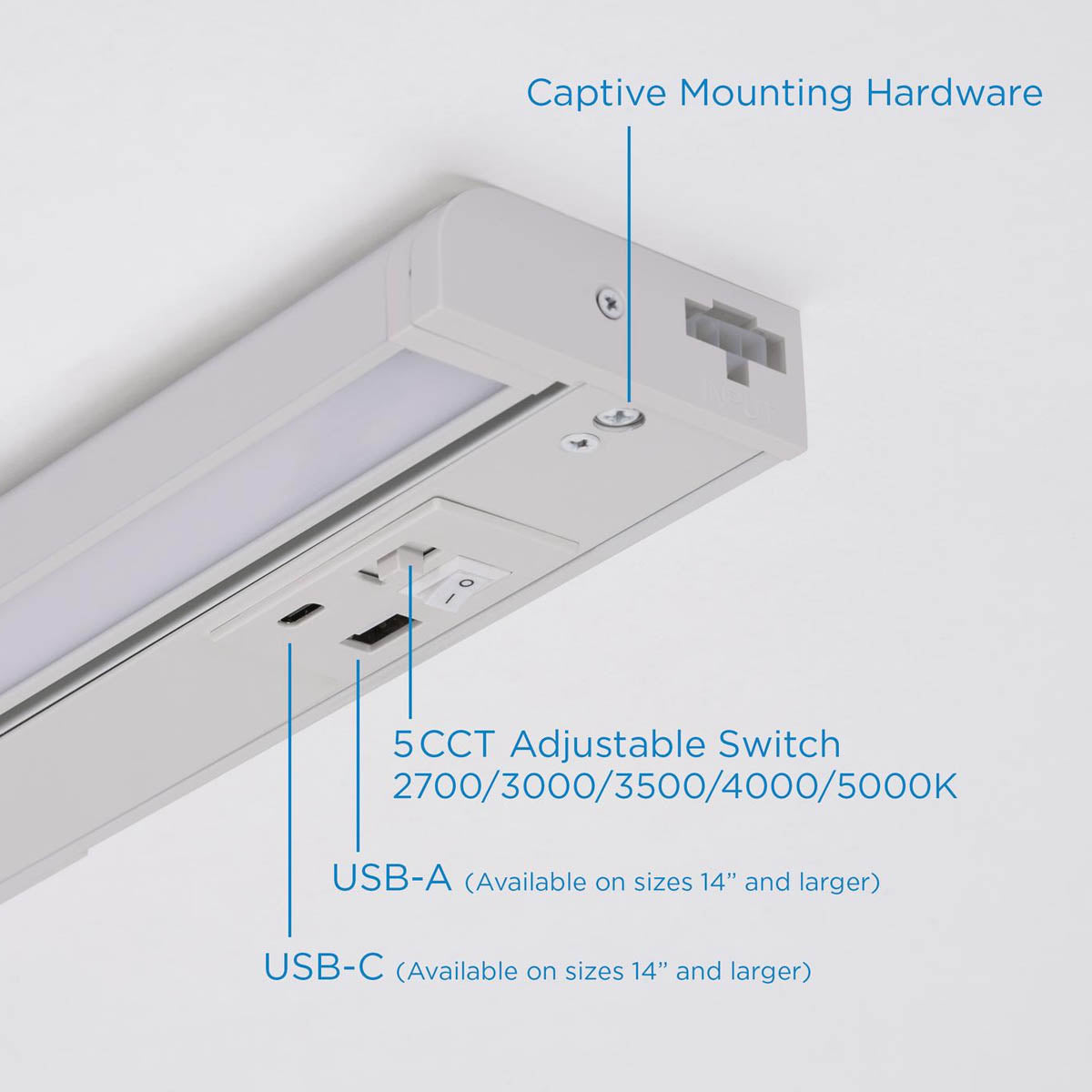 Elena 10-Inch Under Cabinet LED Light, Selectable CCT 2700K to 5000K, 120V, Black - Bees Lighting