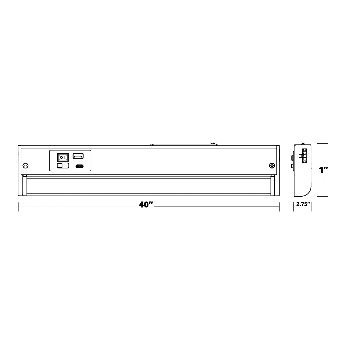 Elena 40-Inch Under Cabinet LED Light, Selectable CCT 2700K to 5000K, 120V, Black - Bees Lighting