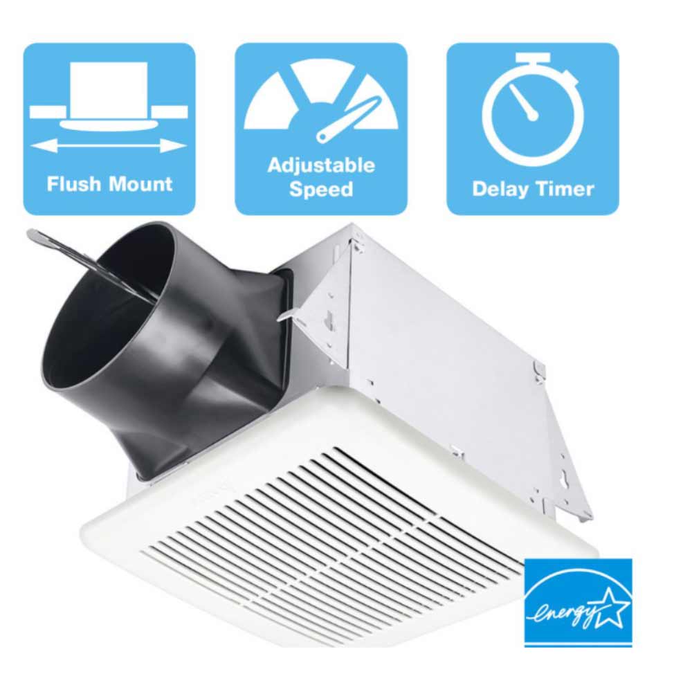 Delta BreezElite Adjustable 80-110 CFM Bathroom Exhaust Fan With Dual Speed and Delay Timer - Bees Lighting