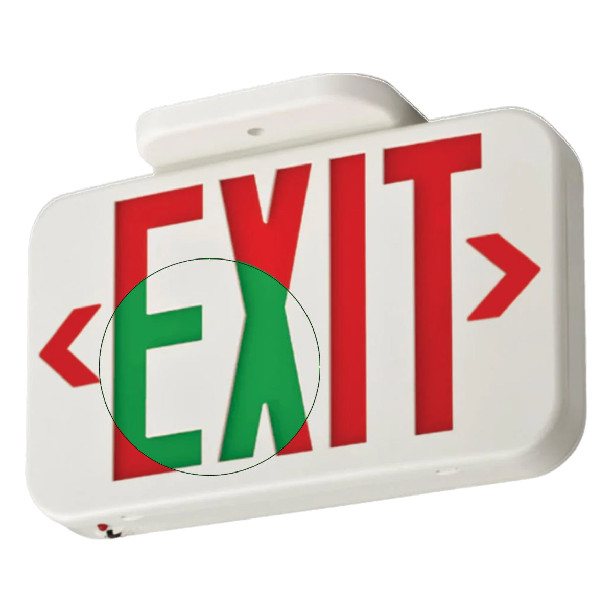 LED Exit Sign, Universal Face with Red/Green Letters, White Finish, Battery Backup Included - Bees Lighting