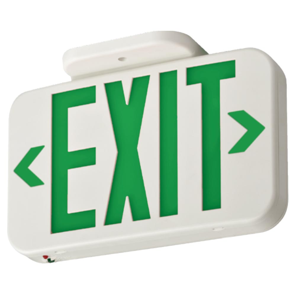 LED Exit Sign, Universal Face with Red/Green Letters, White Finish, Battery Backup Included - Bees Lighting
