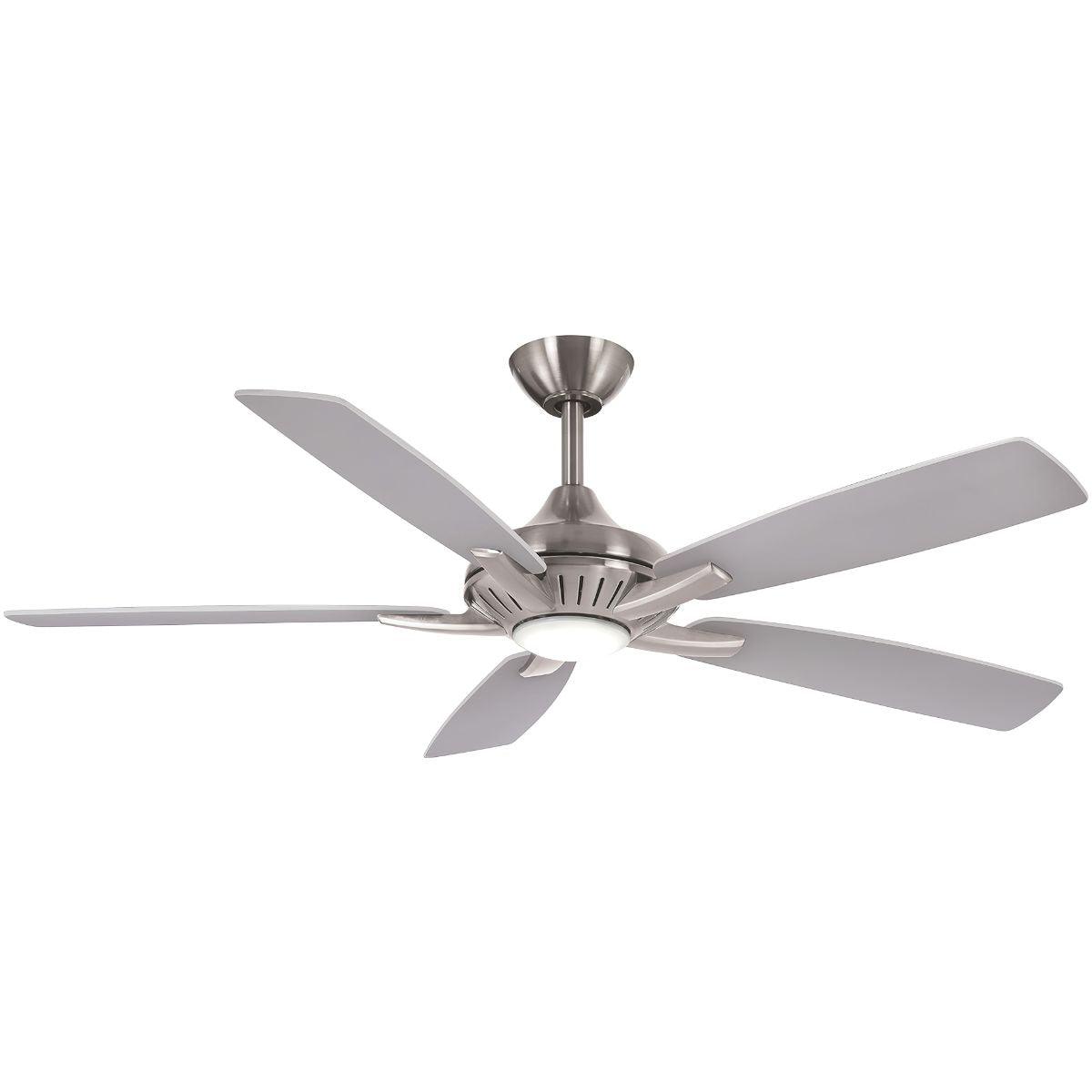 Dyno LED 52" Brushed Nickel Ceiling Fan with Remote, Silver and Aged Wood Blades - Bees Lighting