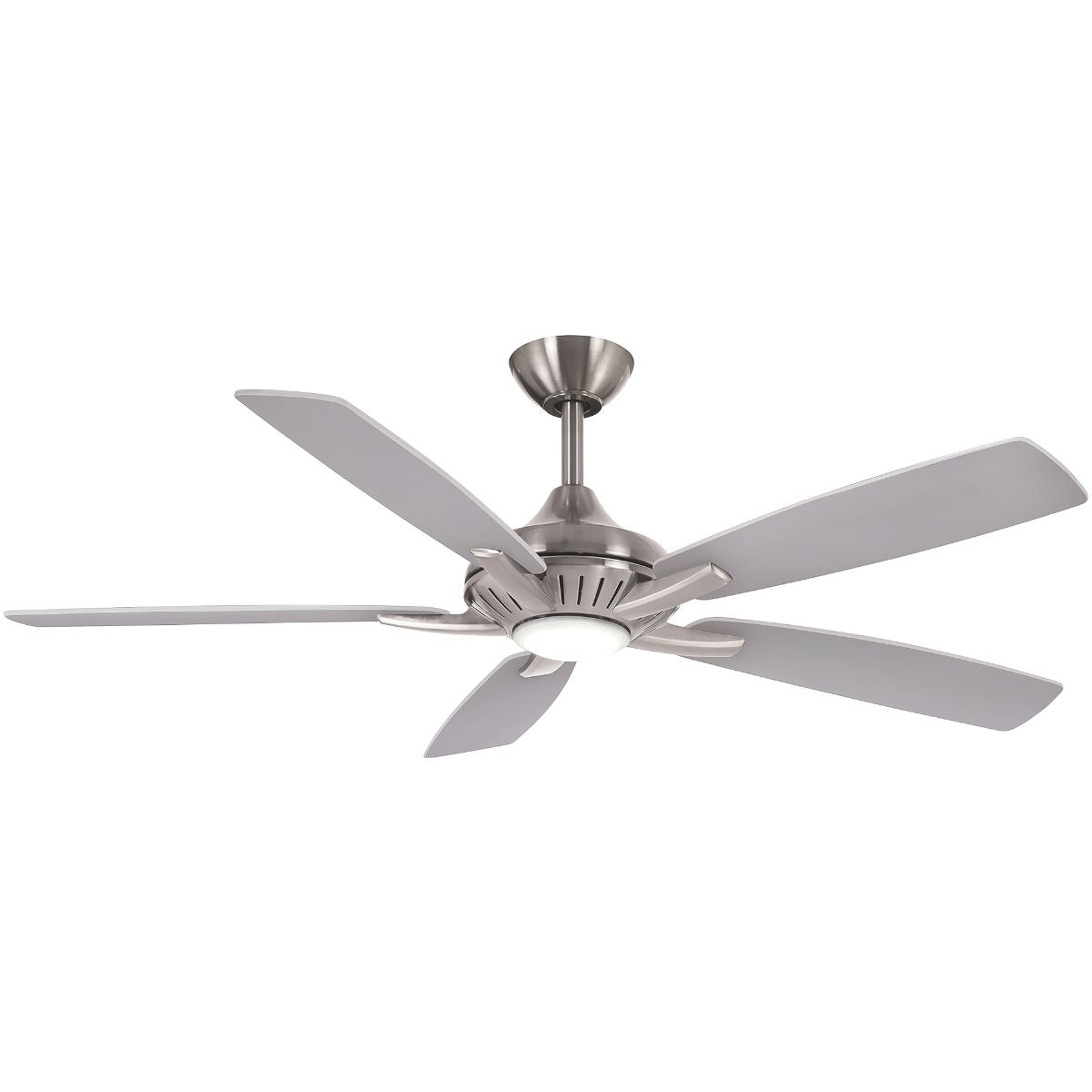 Dyno LED 52" Brushed Nickel Ceiling Fan with Remote, Silver/Aged Wood Blades - Bees Lighting