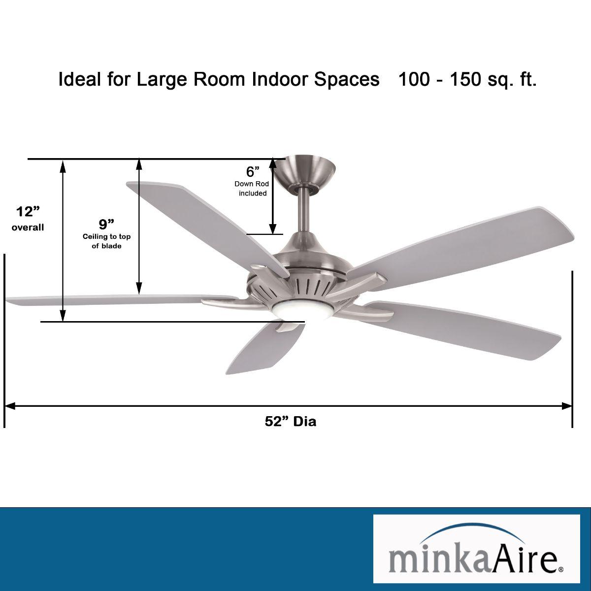 Dyno LED 52" Brushed Nickel Ceiling Fan with Remote, Silver and Aged Wood Blades - Bees Lighting