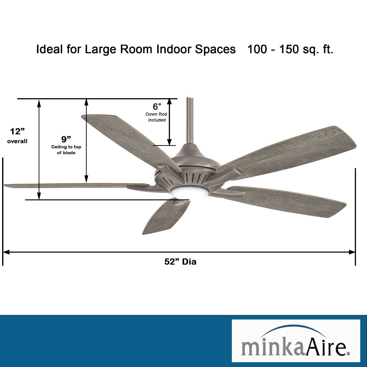 Dyno LED 52" Burnished Nickel Ceiling Fan with Remote, Savannah Gray Blades - Bees Lighting