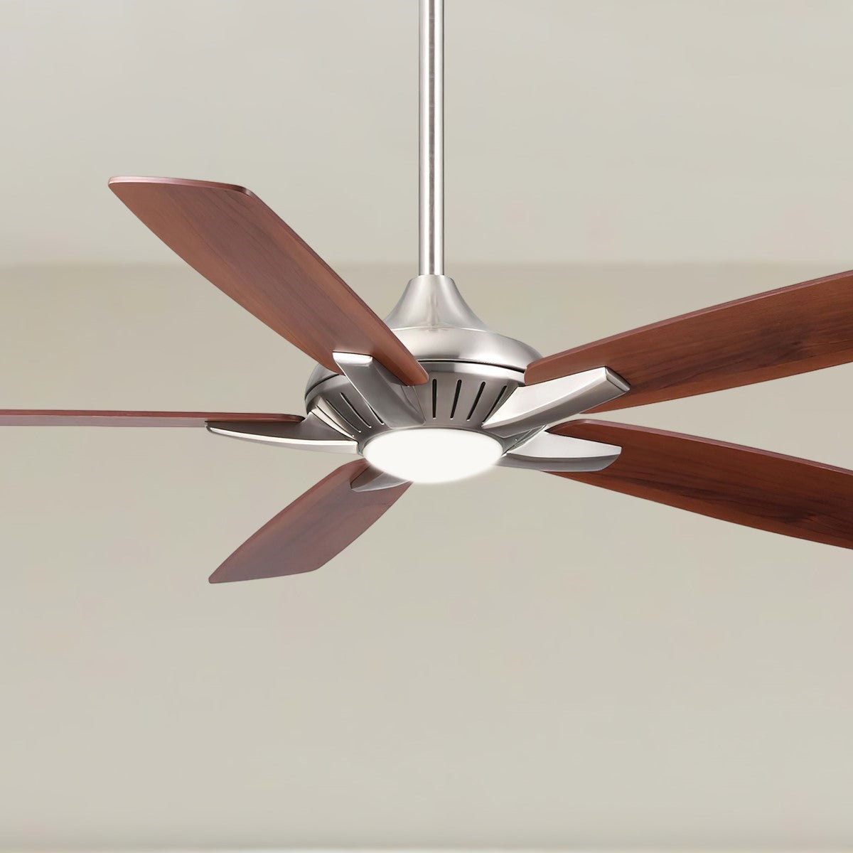 Dyno LED 52" Brushed Nickel Ceiling Fan with Remote, Medium Maple/Dark Walnut Blades - Bees Lighting