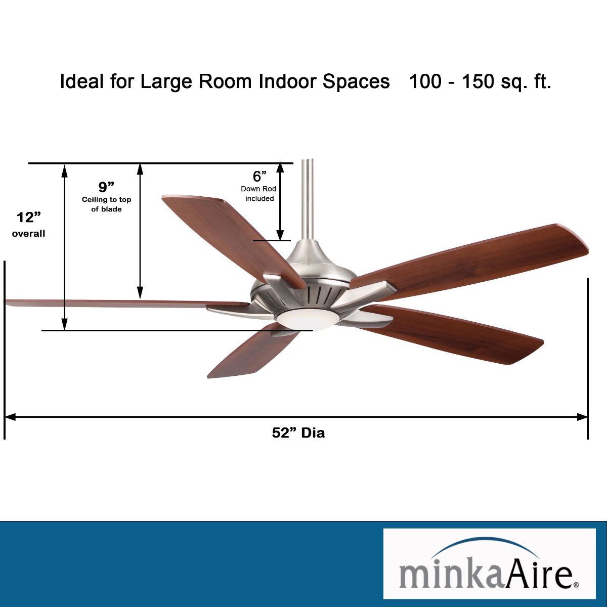 Dyno LED 52" Brushed Nickel Ceiling Fan with Remote, Medium Maple/Dark Walnut Blades - Bees Lighting