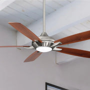 Dyno XL LED 60" Brushed Nickel Ceiling Fan with Remote, Medium Maple/Dark Walnut Blades - Bees Lighting