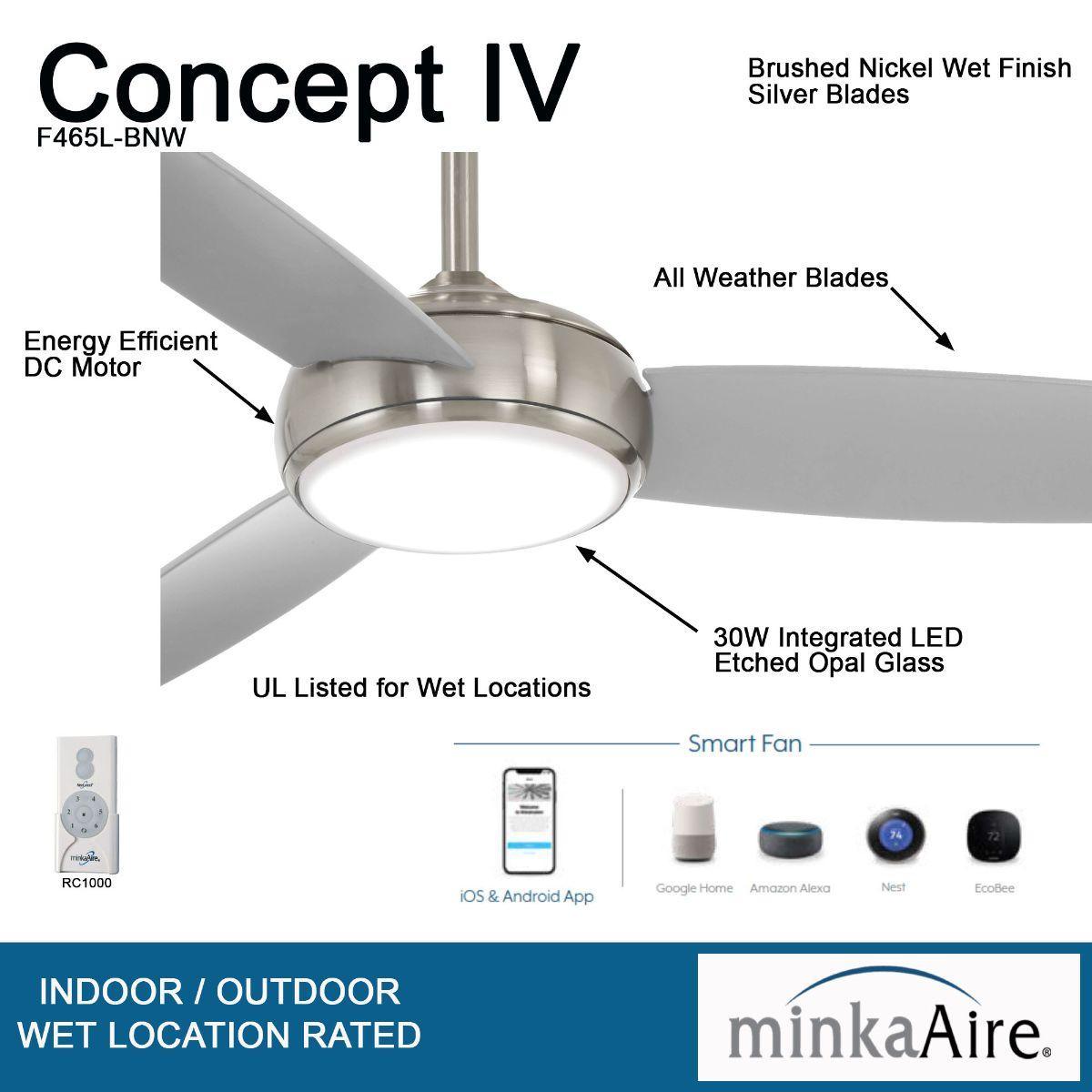 Concept IV 54 Inch Outdoor Smart Ceiling Fan With Light And Remote, Marine Grade - Bees Lighting