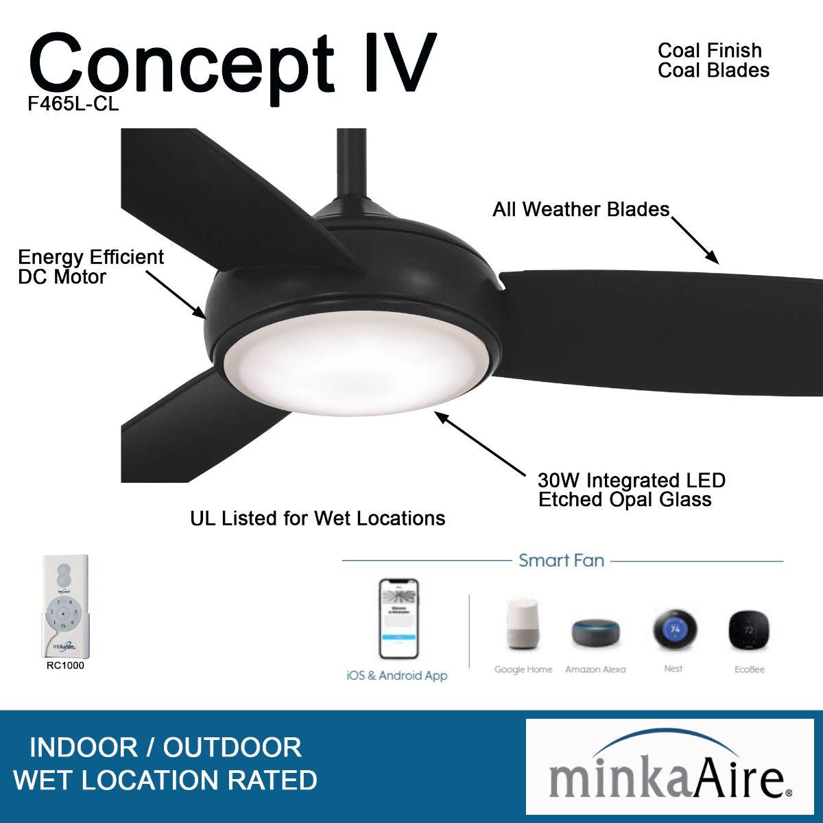 Concept IV 54 Inch Outdoor Smart Ceiling Fan With Light And Remote, Marine Grade - Bees Lighting