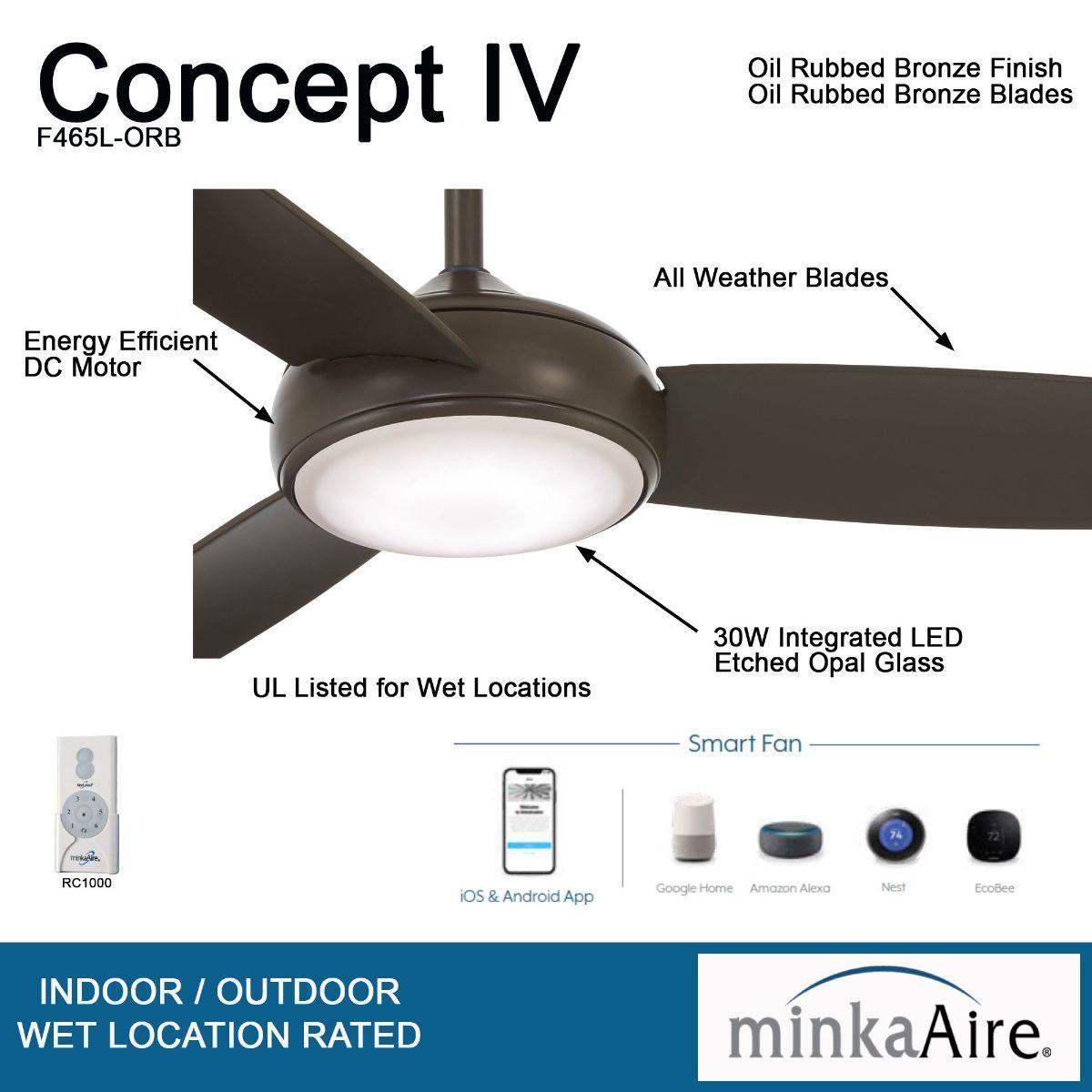 Concept IV 54 Inch Outdoor Smart Ceiling Fan With Light And Remote, Marine Grade - Bees Lighting