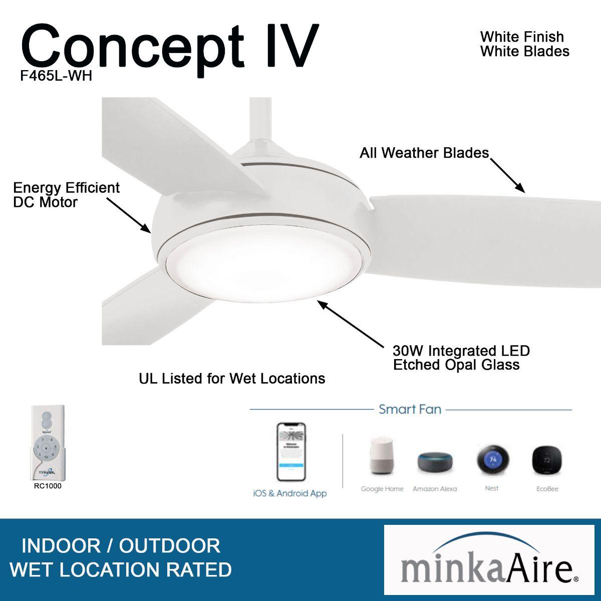 Concept IV 54 Inch Outdoor Smart Ceiling Fan With Light And Remote, Marine Grade - Bees Lighting