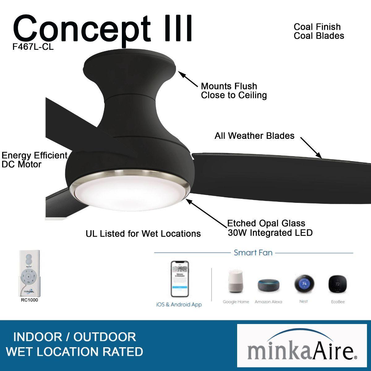 Concept III 54" Coal Outdoor Hugger LED Smart Ceiling Fan - Bees Lighting