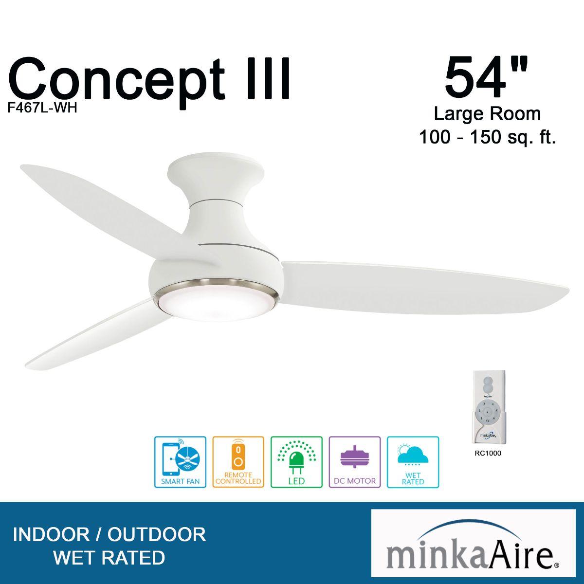 Concept III 54" White Outdoor Hugger LED Smart Ceiling Fan - Bees Lighting