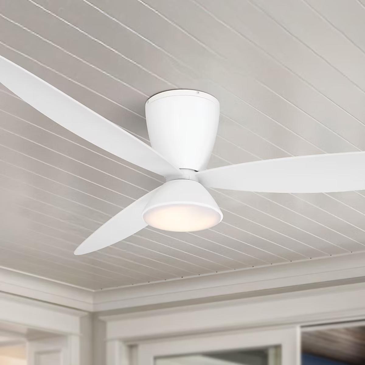 Hourglass 58" LED Smart Flush Mount Ceiling Fan, White - Bees Lighting