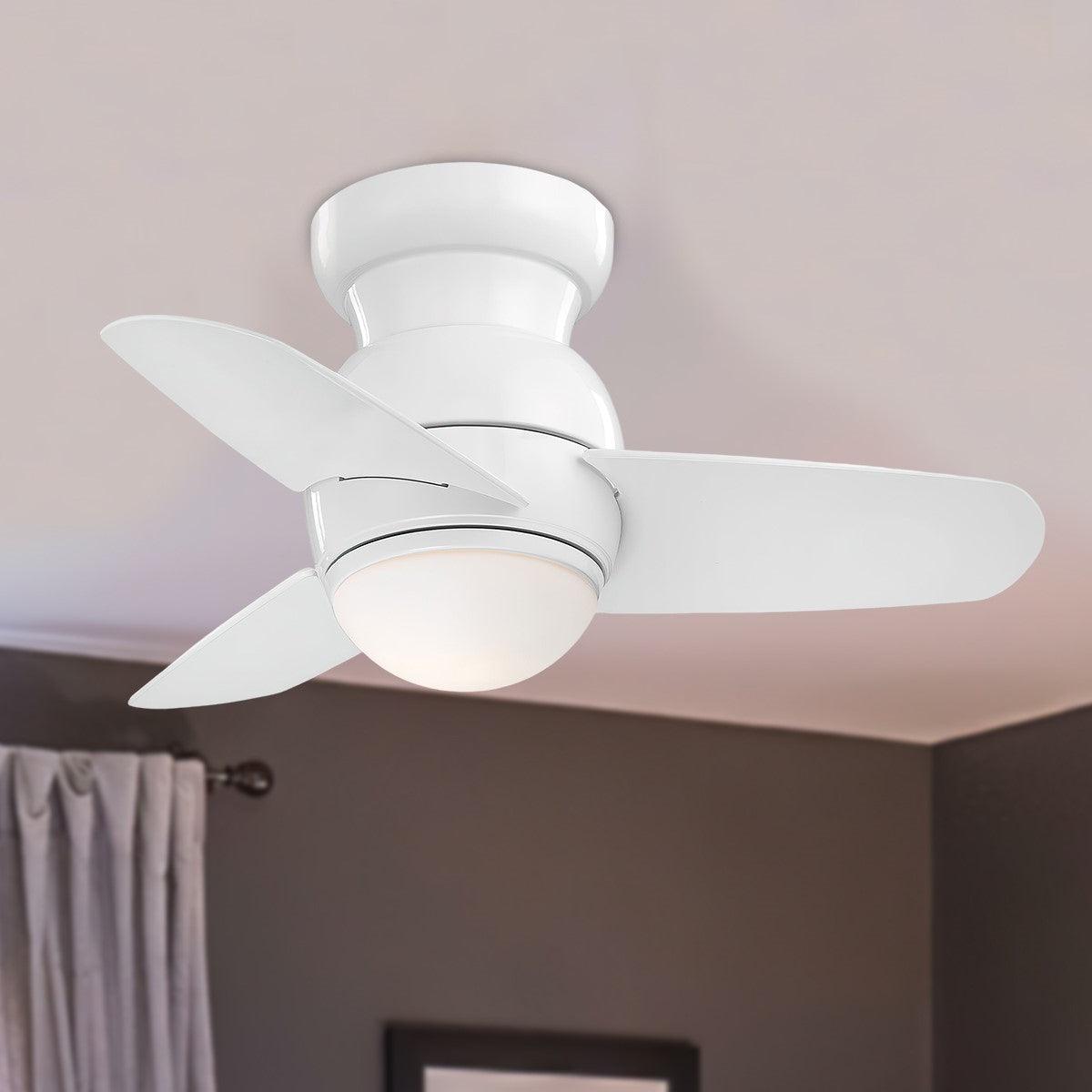 Spacesaver 26 Inch Modern Hugger Ceiling Fan With Light, Wall Control Included