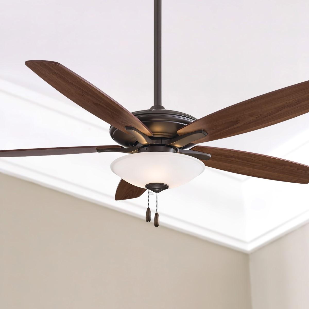 Mojo LED 52" Bronze Ceiling Fan with Pull Chain, Frosted White Glass - Bees Lighting