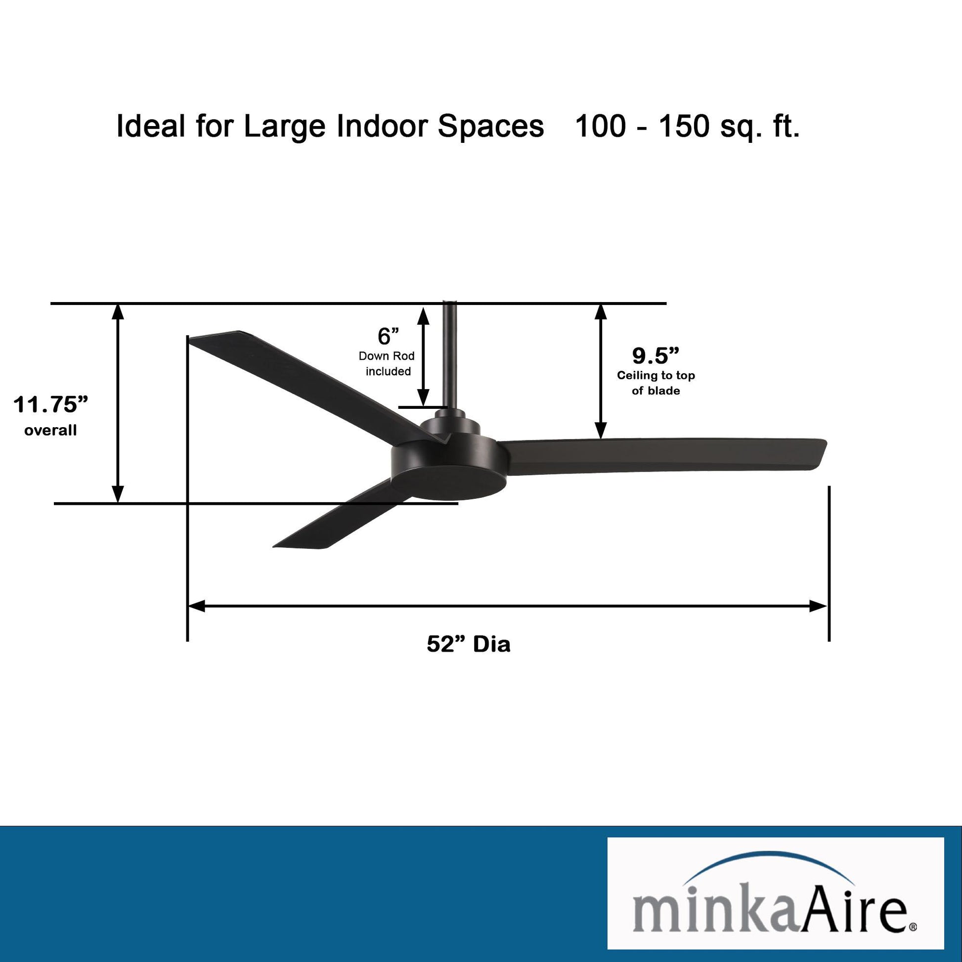 Roto 52" Black Coal Ceiling Fan with Wall Control - Bees Lighting