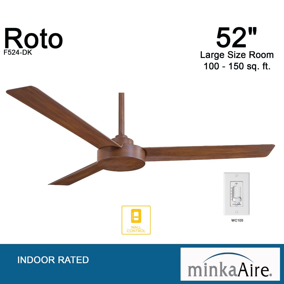 Roto 52" Koa Ceiling Fan with Wall Control - Bees Lighting