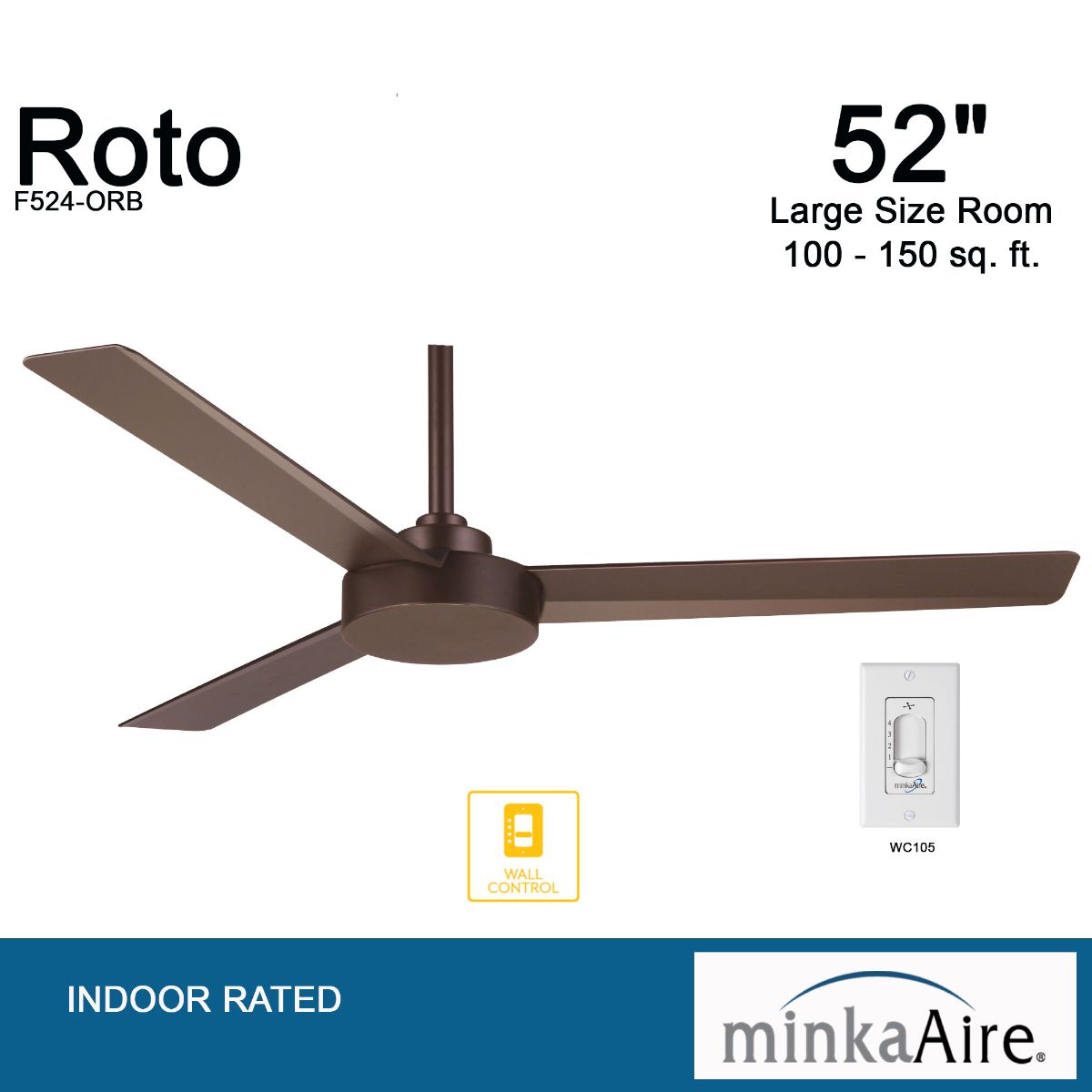 Roto 52" Bronze Ceiling Fan with Wall Control - Bees Lighting