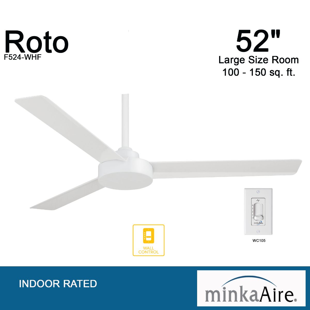 Roto 52" White Ceiling Fan with Wall Control - Bees Lighting