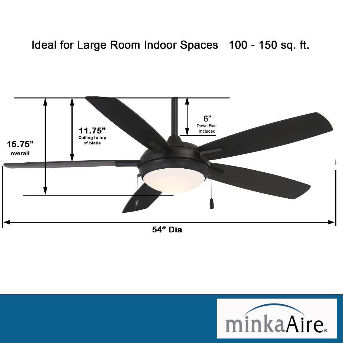 Lun-Aire LED 54" Black Coal Ceiling Fan with Pull Chain - Bees Lighting