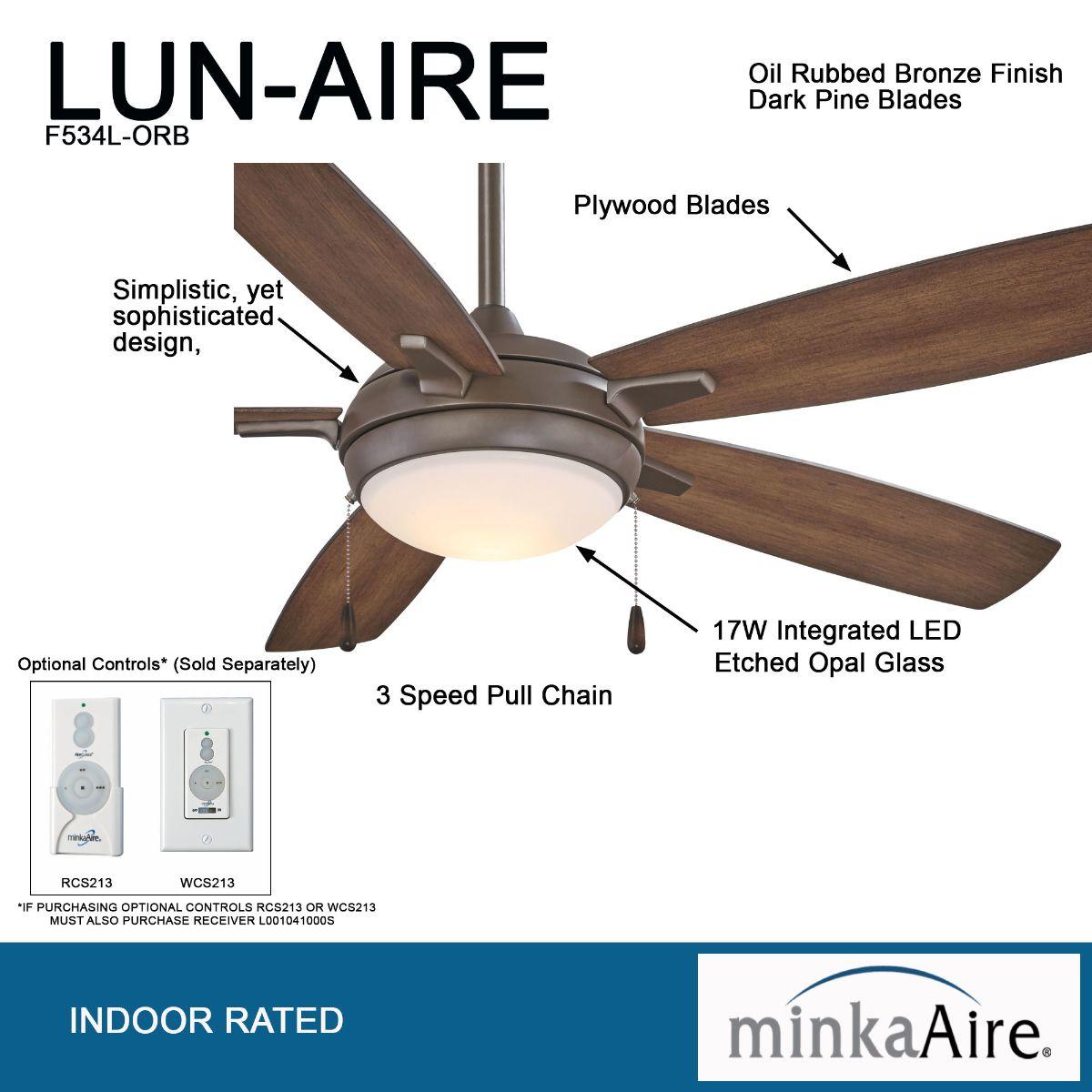 Lun-Aire LED 54" Bronze Ceiling Fan with Pull Chain - Bees Lighting