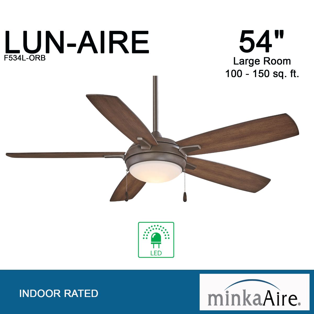Lun-Aire LED 54" Bronze Ceiling Fan with Pull Chain - Bees Lighting