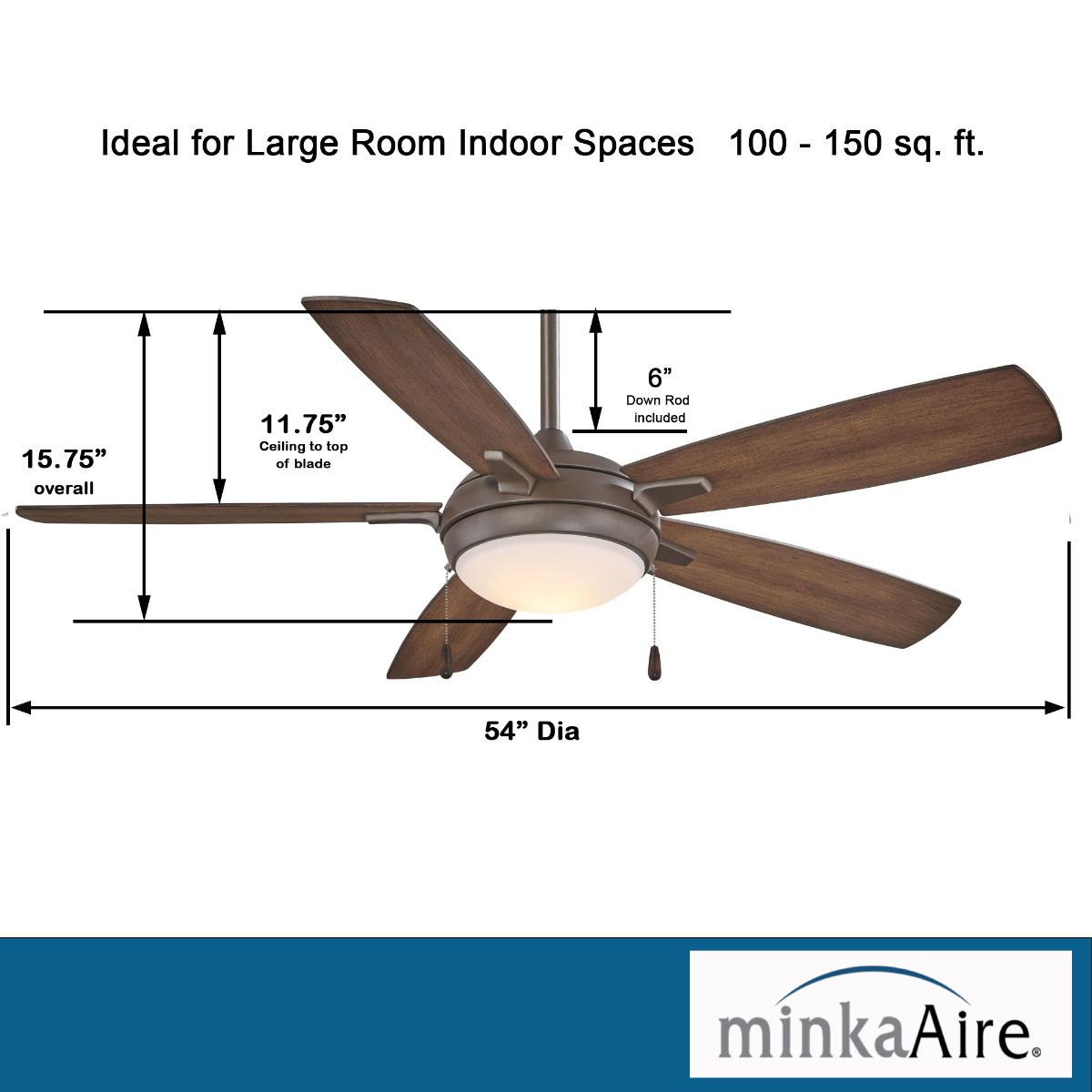 Lun-Aire LED 54" Bronze Ceiling Fan with Pull Chain - Bees Lighting