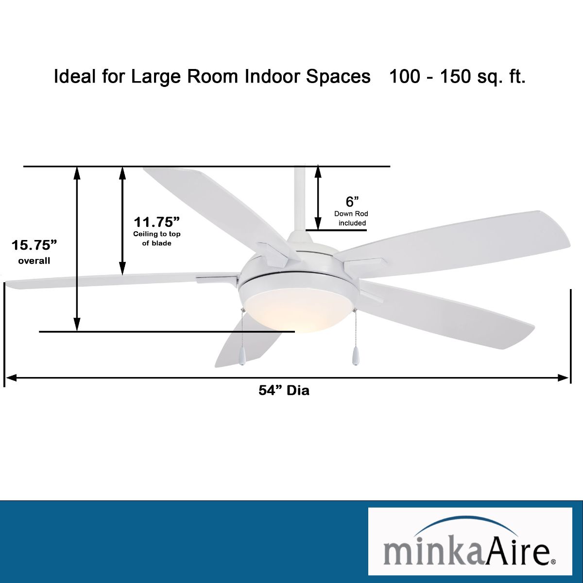 Lun-Aire LED 54" White Ceiling Fan with Pull Chain - Bees Lighting