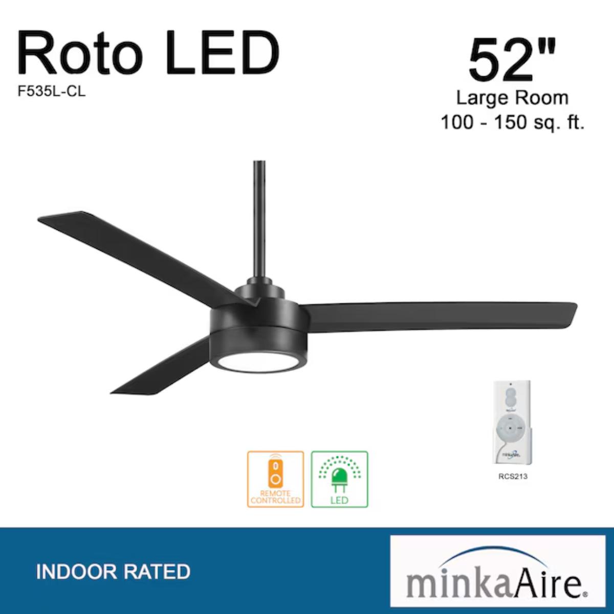 Roto LED 52" Black Coal Ceiling Fan with Etched Lens - Bees Lighting