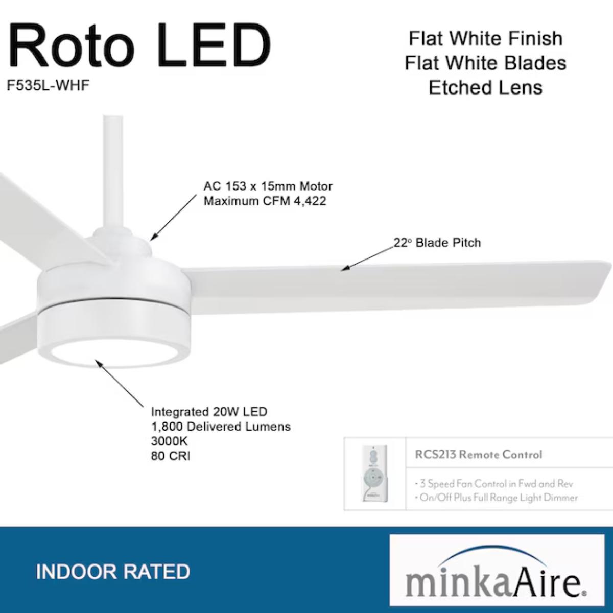 Roto LED 52" White Ceiling Fan with Etched Lens