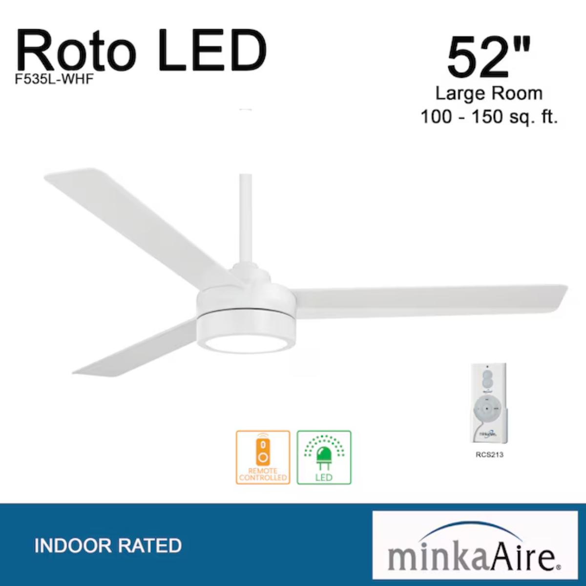 Roto LED 52" White Ceiling Fan with Etched Lens