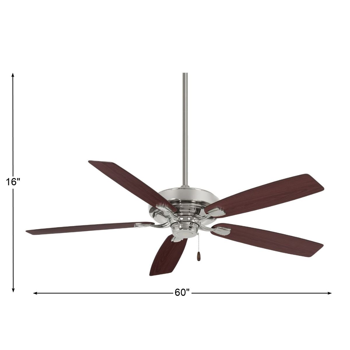 Watt 60" Polished Nickel Ceiling Fan with Pull Chain - Bees Lighting