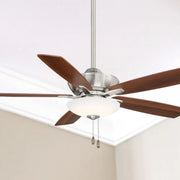 Minute LED 52" Nickel Ceiling Fan with Pull Chain, Medium Maple/Dark Walnut Blades - Bees Lighting