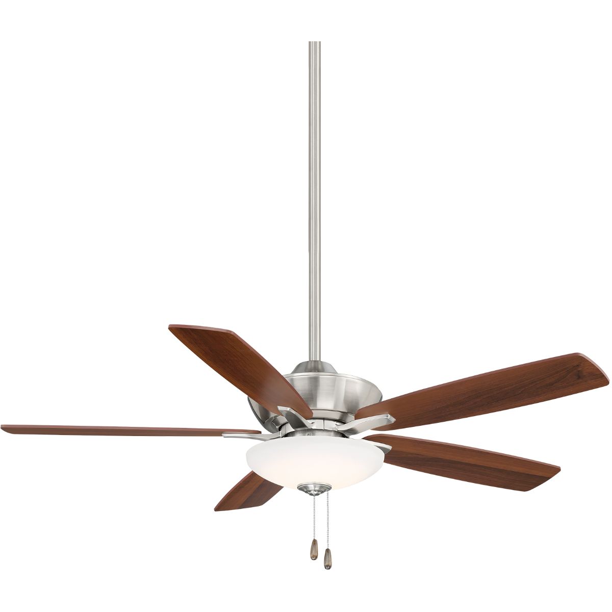 Minute LED 52" Nickel Ceiling Fan with Pull Chain, Medium Maple/Dark Walnut Blades - Bees Lighting