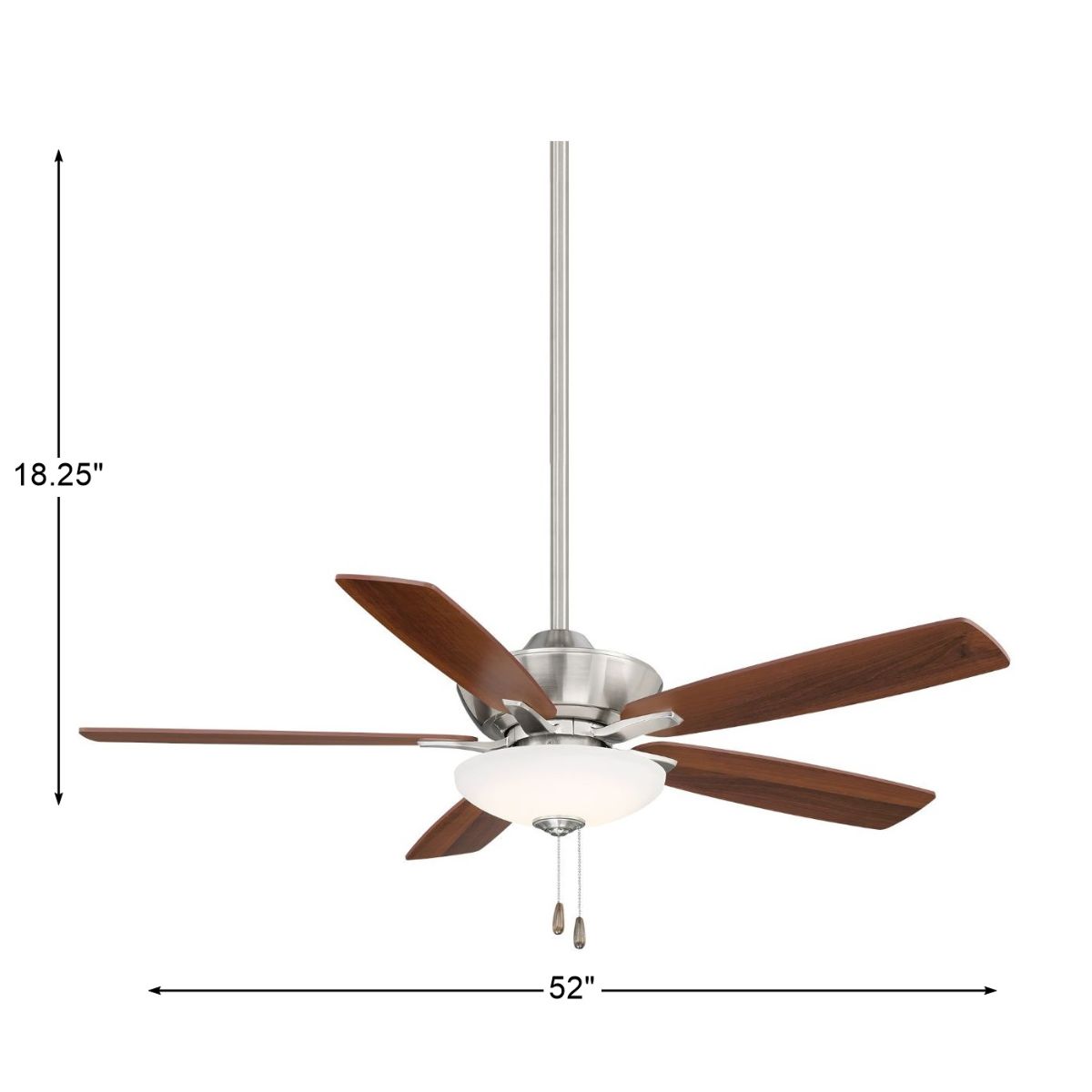 Minute LED 52" Nickel Ceiling Fan with Pull Chain, Medium Maple/Dark Walnut Blades - Bees Lighting