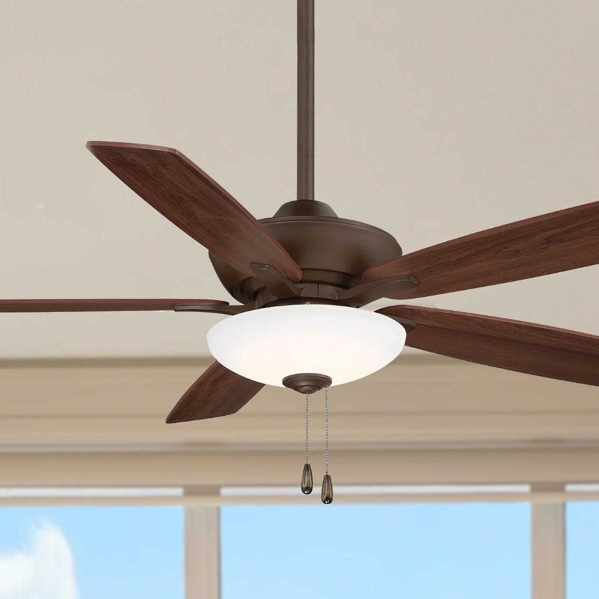 Minute LED 52" Bronze Ceiling Fan with Pull Chain, Medium Maple/Dark Walnut Blades - Bees Lighting
