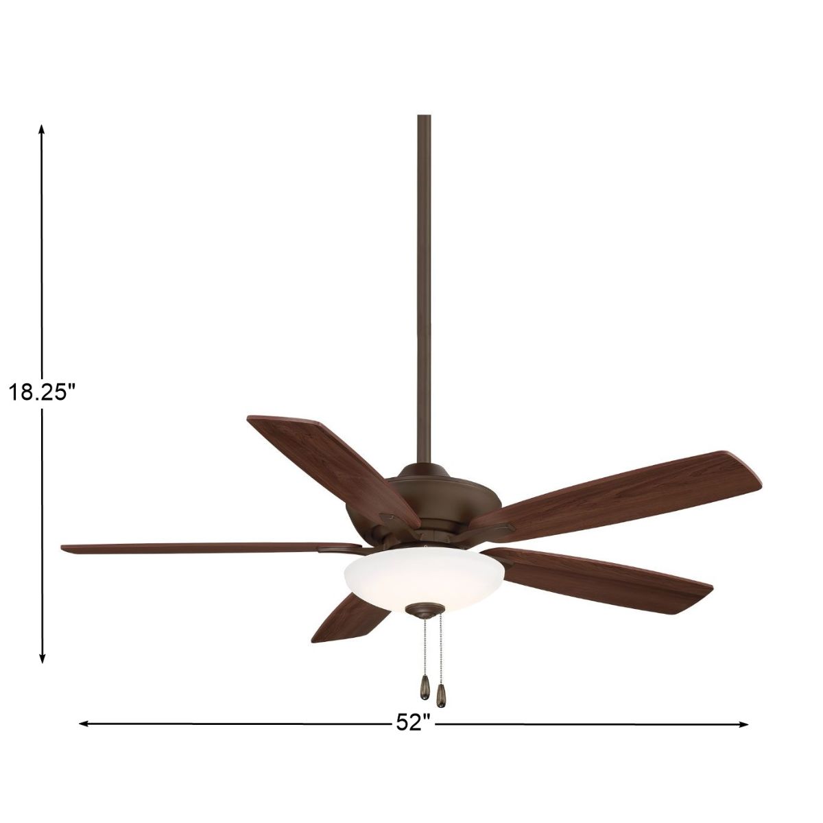 Minute LED 52" Bronze Ceiling Fan with Pull Chain, Medium Maple/Dark Walnut Blades - Bees Lighting