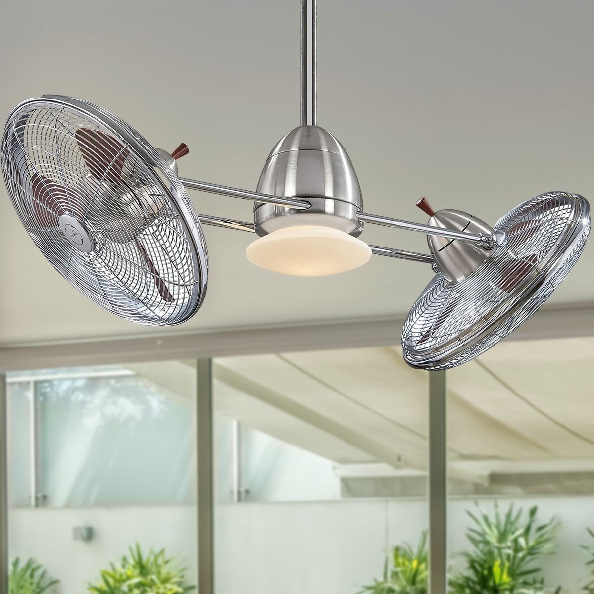 Gyro LED 42" Dual Ceiling Fan with Light and Wall Control, Brushed Nickel & Chrome - Bees Lighting