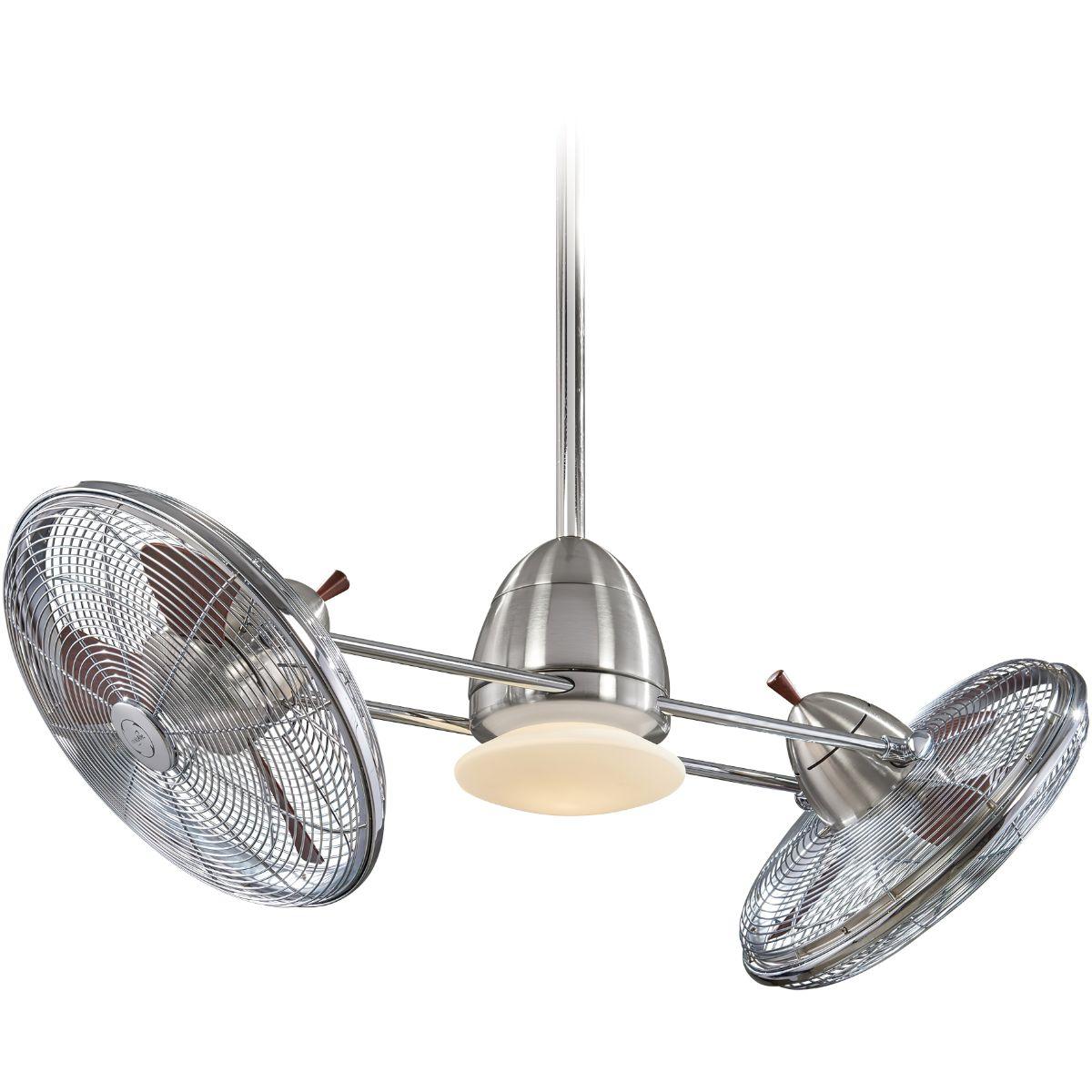 Gyro LED 42" Dual Ceiling Fan with Light and Wall Control, Brushed Nickel & Chrome - Bees Lighting