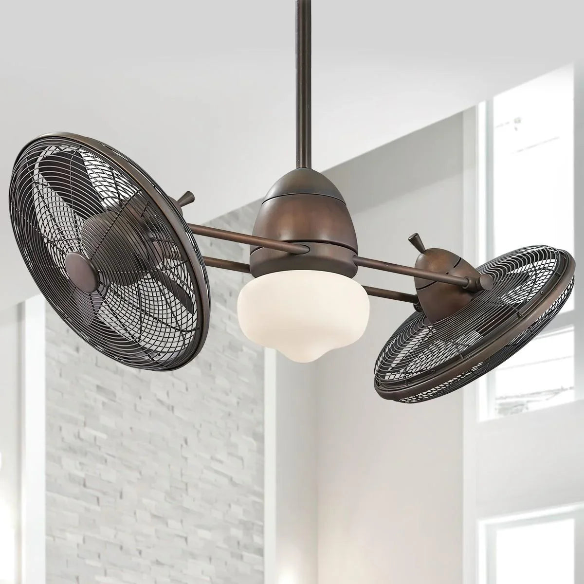 Gyro LED 42" Dual Ceiling Fan with Light and Wall Control, Restoration Bronze - Bees Lighting