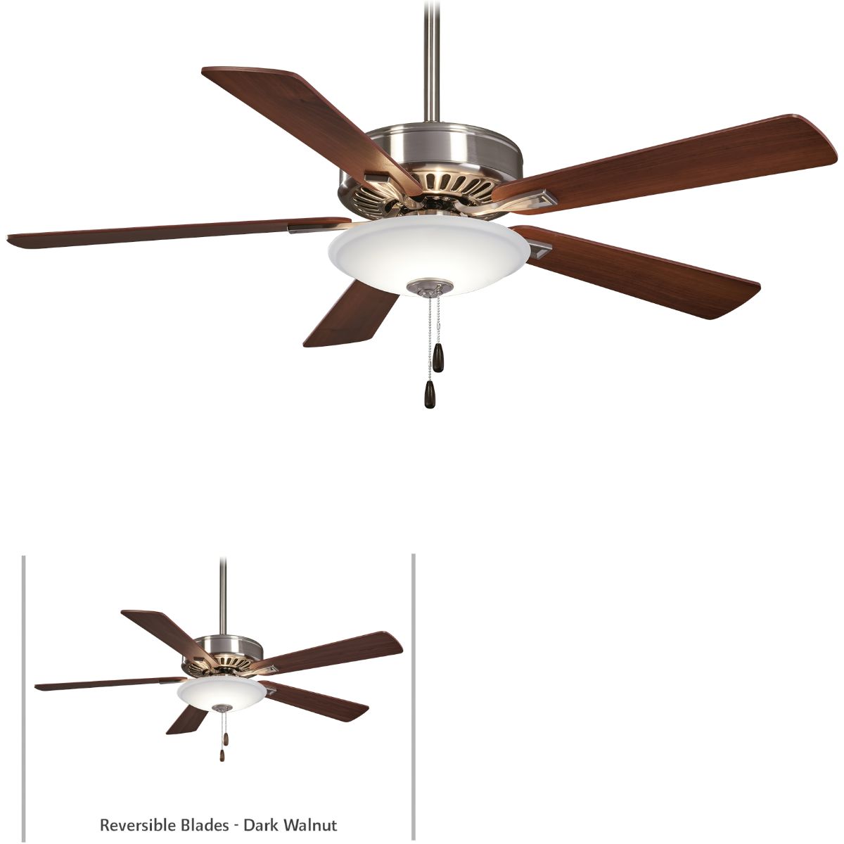 Contractor Uni-Pack LED 52" Ceiling Fan with Pull Chain, Brushed Nickel - Bees Lighting