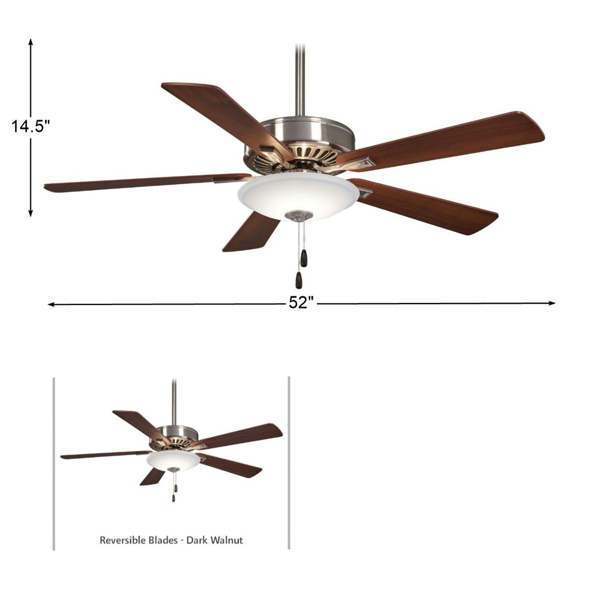 Contractor Uni-Pack LED 52" Ceiling Fan with Pull Chain, Brushed Nickel - Bees Lighting