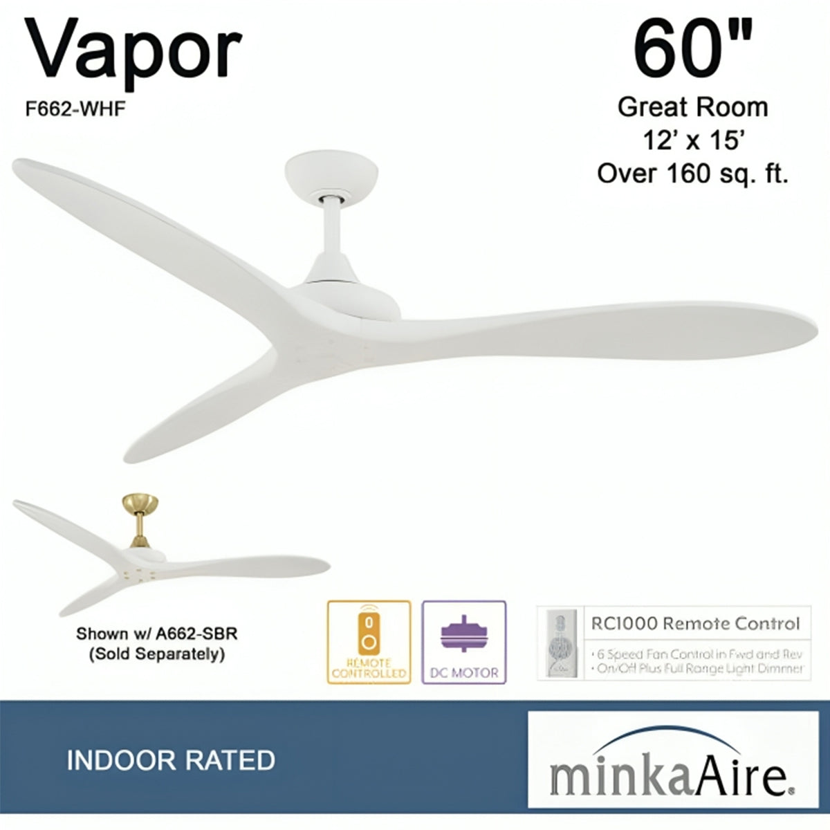 Vapor 60" Ceiling Fan with Remote, Flat White - Bees Lighting